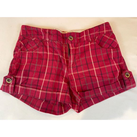 Piama Womens Plaid Roll Tab Shorts ZAXP6071X Mid Rise Cotton Red Blue Size 1 - Picture 1 of 10